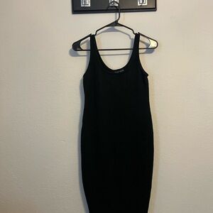 Zara Black Ribbed Bodycon Midi Dress